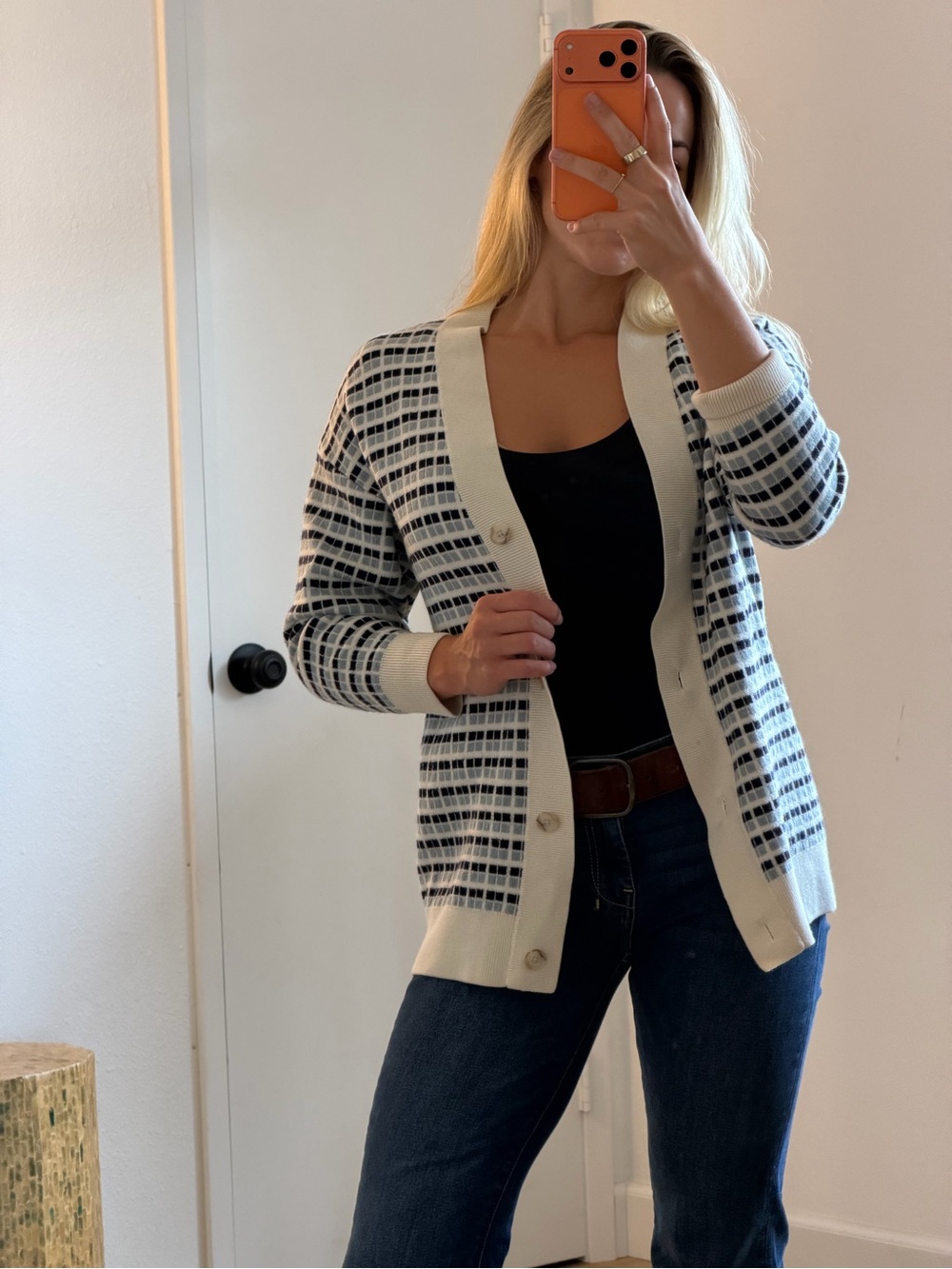 Babaton 100% Merino Wool Ivory Patterned Cardigan Small